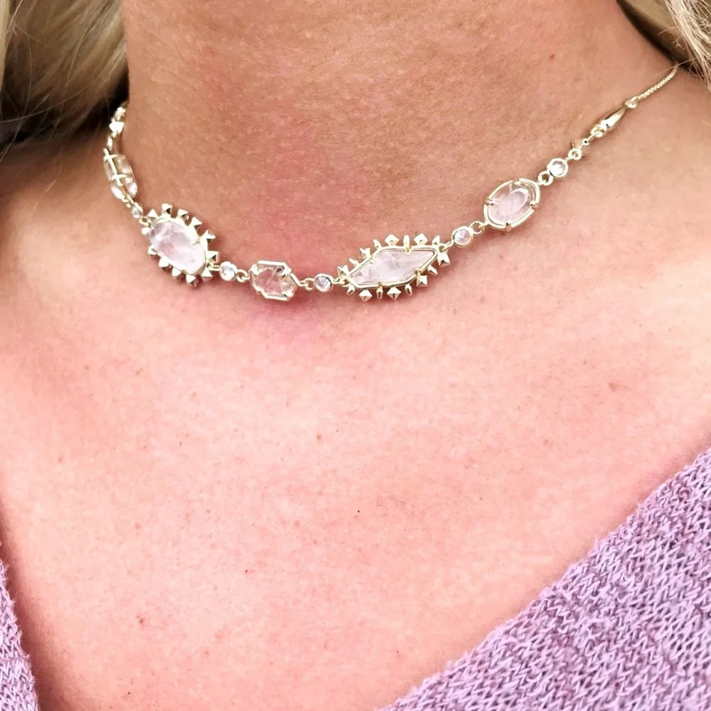 KENDRA SCOTT June Gold Clear White Crystal Mix Necklace
